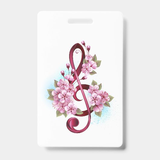 Badge Musical treble clef notes with sakura flowers (Avant)