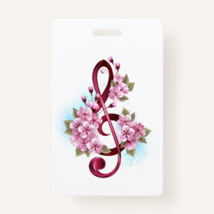 Badge Musical treble clef notes with sakura flowers