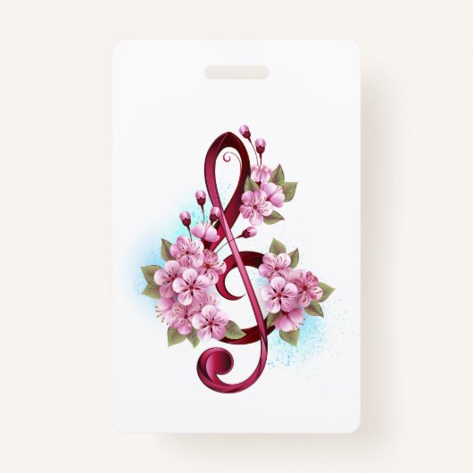 Badge Musical treble clef notes with sakura flowers (Devant)