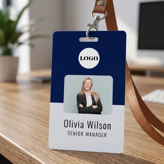Badge Navy Blue ID Card | Custom Logo Employee Photo