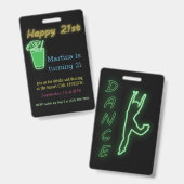 Badge Neon Boissons Et Danse 21e Anniversaire Fête Invit (Recto et verso)