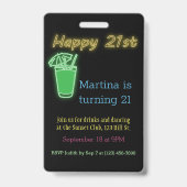 Badge Neon Boissons Et Danse 21e Anniversaire Fête Invit (Face)
