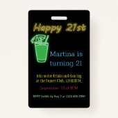 Badge Neon Boissons Et Danse 21e Anniversaire Fête Invit (Devant)