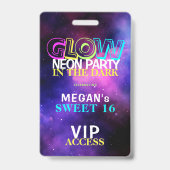 Badge Neon glow VIP access Sweet 16 birthday invitation (Avant)