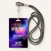 Badge Neon glow VIP access Sweet 16 birthday invitation (Devant avec lanière)