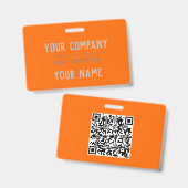 Badge Néon orange - lettrage gras - code QR (Avant & arrière)