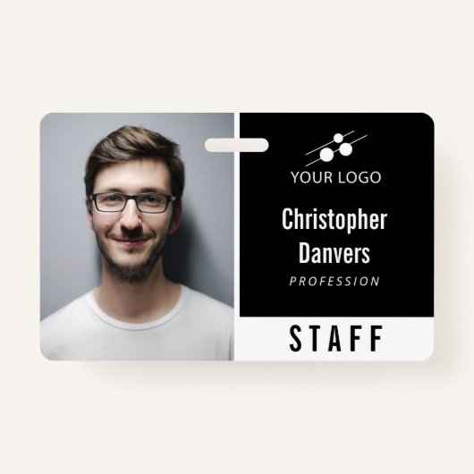 Badge Nettoyer le code d'employé noir blanc Ajouter votr (Devant)