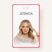 Badge Nettoyer le code photo minimal rouge de l'employé  (Devant)