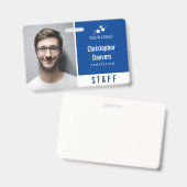 Badge Nettoyer l'ID d'employé blanc bleu Ajouter votre l (Front & Back)