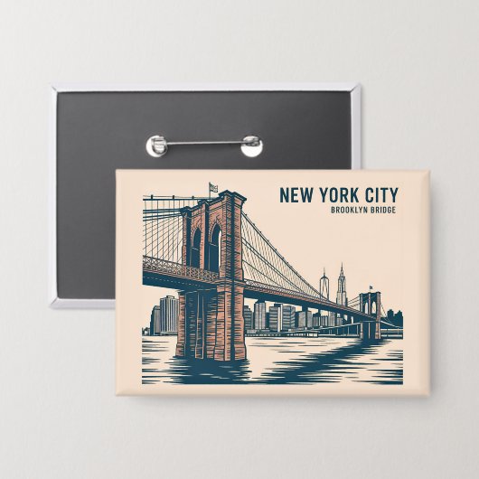 Badge New York Brooklyn Bridge Skyline Bold Retro Travel (Recto/Verso)