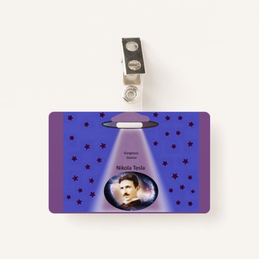 Badge Nikola Tesla, inventeur génial (Devant avec clip)