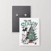 Badge Noël Chat Retro C'Est La Saison Meowa Catmas (Recto/Verso)