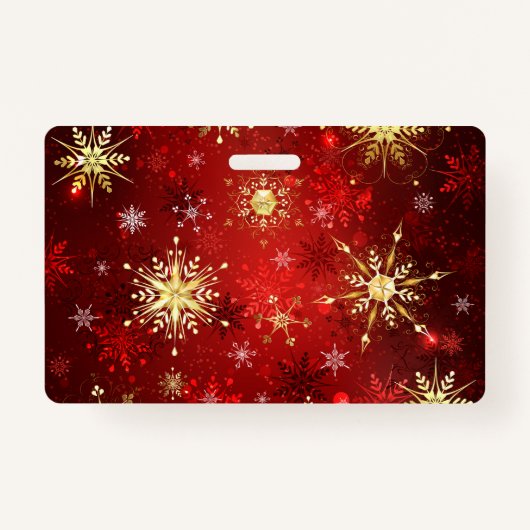 Badge Noël Golden Snowflakes sur Arrière - plan rouge (Devant)