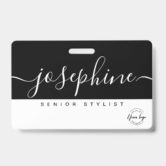 Badge Noir Blanc Joli Nom Écriture Personnalisée (Avant)