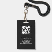 Badge Noir, carte d'identité de l'employé avec code QR, (Arrière avec lanière)