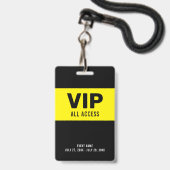 Badge Noir Jaune VIP All Access Pass ID d'événement Badg (Front with Lanyard)