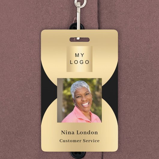 Badge Noir or photo nom arche code QR logo entreprise