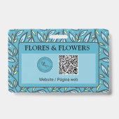 Badge Nom bilingue avec motif de feuilles de turquoise b (Arrière)