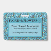 Badge Nom bilingue avec motif de feuilles de turquoise b (Avant)