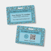 Badge Nom bilingue avec motif de feuilles de turquoise b (Avant & arrière)