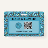 Badge Nom bilingue avec Motif Feuille bleu turquoise (Dos)