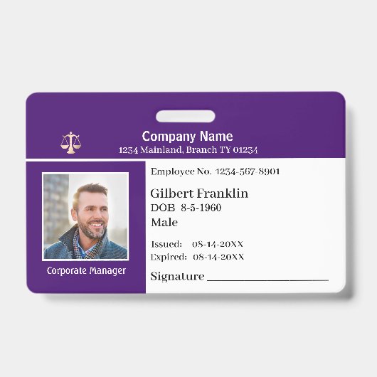 Badge Nom Code à Barres Logo Photo Employé Personn (Avant)