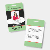 Badge Nom de la photo de l'employé enseignant (Avant & arrière)