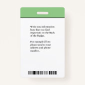 Badge Nom de la photo de l'employé Logo Code de la barre (Dos)