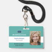 Badge Nom de la photo d'entreprise Logo Info, sarcelle e (Avant avec lanière)