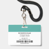 Badge Nom de la photo d'entreprise Logo Info, sarcelle e (Arrière avec lanière)