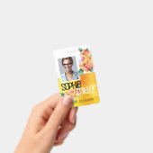 Badge Nom de la photo Modèle Jaune Orange Fleurs Roses (Manuel / portable)