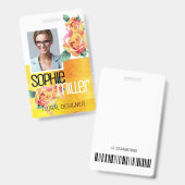 Badge Nom de la photo Modèle Jaune Orange Fleurs Roses (Avant & arrière)