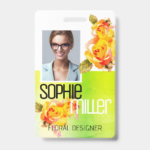 Badge Nom de la photo Modèle Nature Green Flowers Roses