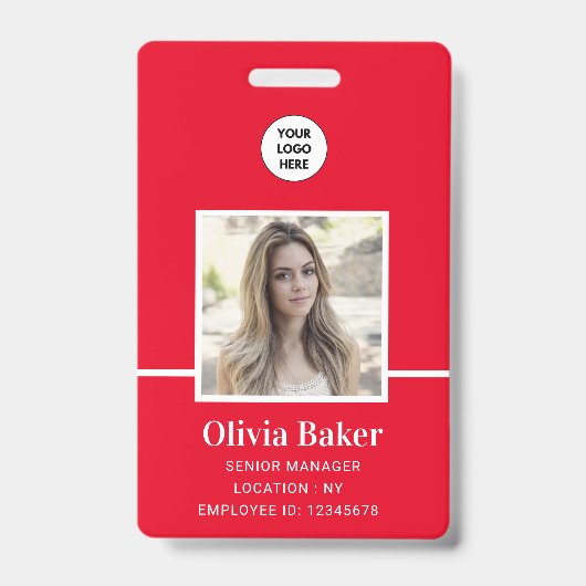 Badge Nom de la société moderne Red Titre Code photo emp (Front)