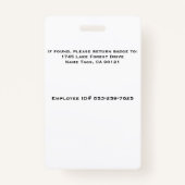 Badge Nom de l'employé Balises d'identification Balise B (Dos)