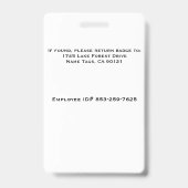 Badge Nom de l'employé Balises d'identification Balise B (Dos)