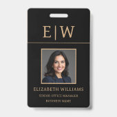 Badge Nom de l'employé Black Gold Photo Entreprise (Avant)