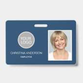 Badge Nom de l'employé bleu Logo Photo Travail d'entrepr (Avant)