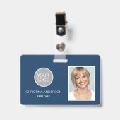 Badge Nom de l'employé bleu Logo Photo Travail d'entrepr (Avant avec clip)