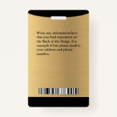 Badge Nom de l'employé Code barre photo Logo Or Noir (Dos)