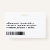 Badge Nom de l'employé de l'entreprise, titre, code barr (Dos)