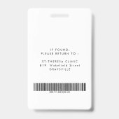 Badge Nom de l'employé de l'hôpital (Arrière)