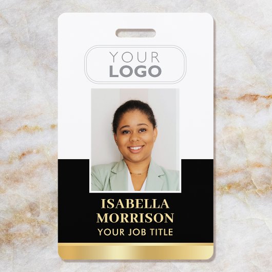 Badge Nom de l'employé Logo de l'entreprise Black Gold B