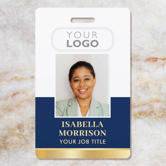 Badge Nom de l'employé Logo de l'entreprise Marine Gold