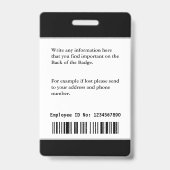 Badge Nom de l'employé Logo photo Passe-presse Code pers (Back)