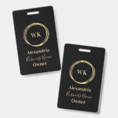 Badge Nom de l'employé Monogramme noir (Avant & arrière)