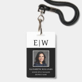 Badge Nom de l'employé Monogramme Photo Travail d'entrep (Avant avec lanière)