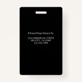 Badge Nom de l'employé Monogramme Photo Travail d'entrep (Dos)