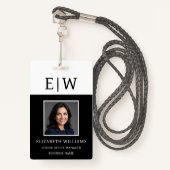 Badge Nom de l'employé Monogramme Photo Travail d'entrep (Devant avec lanière)