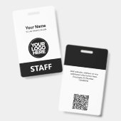 Badge Nom de l'employé Noir Blanc Logo d'entreprise Code (Avant & arrière)